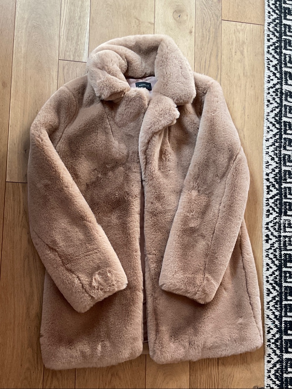 MAJORELLE Kids Plush Faux-Fur Coat in Camel
